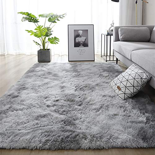 Leesentec Teppiche Weiche Schlafzimmerteppiche Anti-Rutsch-Flauschiger Wohnzimmerteppich Zottelige Fußmatten Groß für Schlafzimmer (135 * 185cm, Grau weiß)