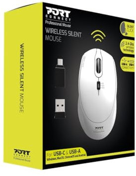 Port Connect Souris sans Fil 2.4 ghz USB-a & USB-c Silent Silencieux Blanche