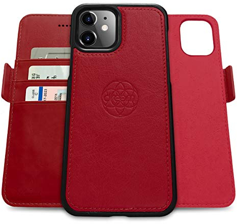dreem Fibonacci 2-in-1 Wallet Case for Apple iPhone 12 Mini - Luxury Vegan Leather, Magnetic Detachable Shockproof Phone Case, RFID Card Protection, 2-Way Flip Stand - Red