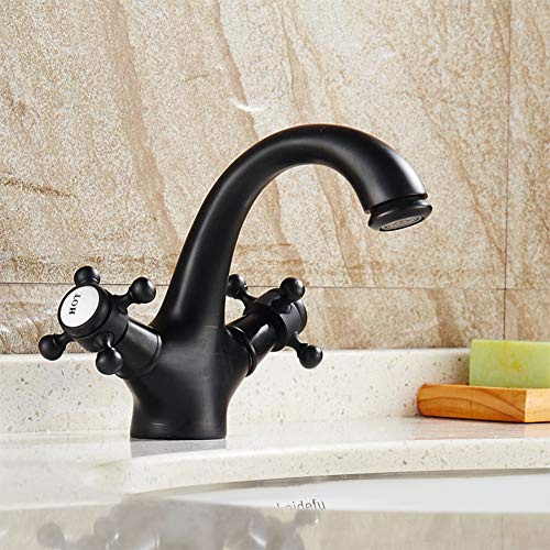 Wasserhahn Bad - Waschtischarmatur Retro Schwarz Badarmatur, Kaltes Und Heißes Wasser Vorhanden, Messing Zweigriff Waschbecken Mischbatterie, Mit Keramikkartusche, Wunderschöne Design