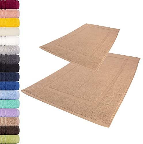 Lavea 2er Set Badematte 50x80 cm – rutschfeste, Waschbare Badematten aus 100% Baumwolle, Frottierserie Elena – Saugstark, Strapazierfähig und Zeitlos – Ideal für Badezimmer, Dusche - Cappuccino