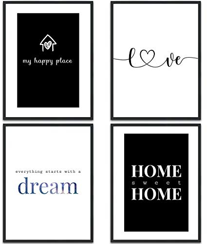 MUUDLY® Premium Poster Set, Moderne Wandbilder mit Sprüchen als Wohnzimmer und Schlafzimmer Deko, Sprüche und Zitate, 4 x DIN A4 Bilder (Home, ohne Rahmen)