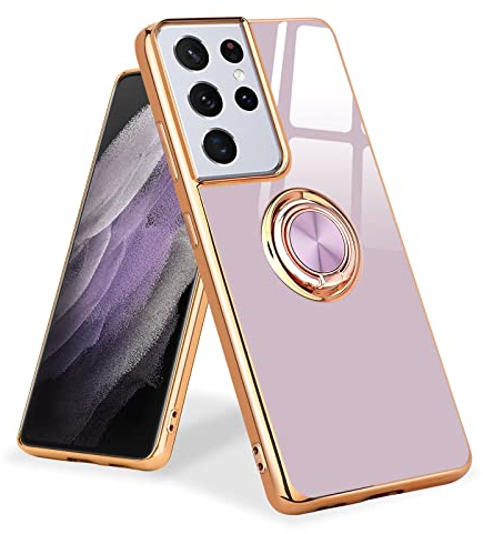 Urarssa Kompatibel mit Samsung Galaxy S21 Ultra 5G Hülle mit 360 Grad Ring Ständer Handyhülle Galvanik Schutzhülle Magnetischer Autohalterung Stoßfest Hülle für Samsung Galaxy S21 Ultra 5G, Lila