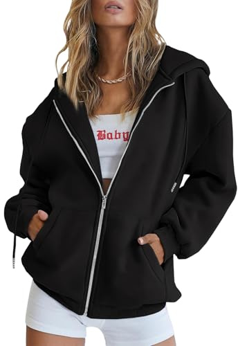 EFAN Women Zip Up Hoodies Oversized Sweatshirt Jacket 2026 Cute Y2k Black