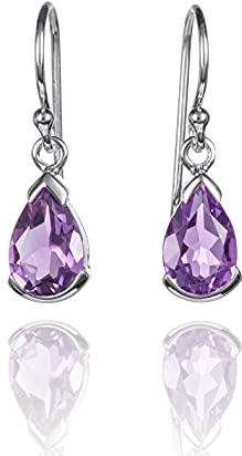 namana 925 Sterling Silber Ohrringe für Frauen mit Amethyst-Edelsteinen, Natur-Edelstein-Ohrringe für Damen, 925 Sterling Silber Ohrhänger mit birnenförmigem Amethyst, Ohrschmuck für Damen