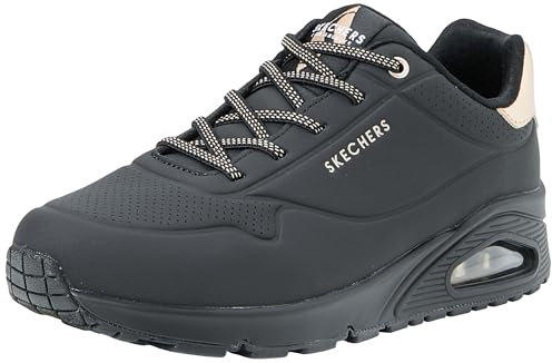 Skechers Damen Sneakers, Schwarzer Durabuck rotgoldener Duraleather-Besatz, 35.5 EU