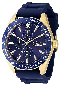 Invicta Aviator 38403 Herren Uhr - Wasserdicht - Analog - Quarzuhrwerk - Edelstahl mit blauen zifferblat - 45mm