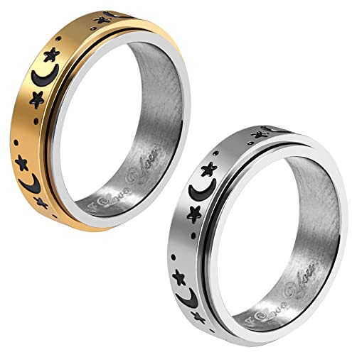 Mabohity Anxiety Ring Spin Sonne-Mond, aus Leichsteste G23 Titan, Silber Größe 60