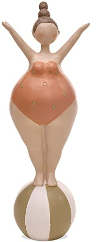 matches21 Dekofigur kurvige Frau Schwimmerin Badeanzug Wasserball lustige Figur Polyresin 1 STK bunt 9,5x7,5x26 cm