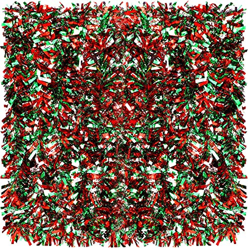 Dingion 59 Feet Christmas Tinsel Garland Metallic Twist Ornaments Hanging Glitter Xmas Garland for Christmas Tree Indoor Outdoor Decoration Party Supplies(Silver, Red, Green)