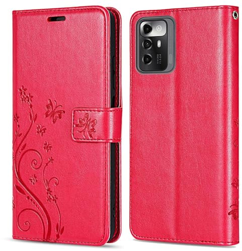 betterfon Hülle Kompatibel mit ZTE Blade V40 Vita | Premium PU Leder Handyhülle Wallet Case für Blade V40 Vita | Schutzhülle Blumen Klapphülle Handyhülle | Rot