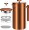 KICHLY Französische Presse Kaffeemaschine 34 Oz - 1000 ml (4 Tassen / 8 Tassen) - Kaffeemaschine mit dreifachem Edelstahlfilter & isolierten Wänden - Bronze