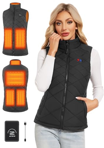 Vofuoti Beheizbare Weste Damen mit Akku 10000mah 5v, Leichte Gesteppte Beheizte Weste Damen, Elektrisch Wärmeweste, Für Skifahren,Motorradfahren,Outdoor-Aktivitäten