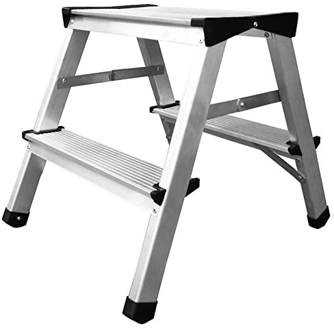 PROREGAL Metal Double Giraffe Doppelseitige-Aluminium-Stufenstehleiter | 2x2 Stufen | HxB 41x39cm | 125kg Tragkraft | Leiter, Trittleiter, Stufenleiter, Haushaltsleiter