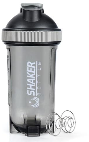 XTK Shaker Bottle Clear Protein Shaker Cup with Mixing Ball 16OZ Leak-Proof Extra-Durable Gym Bottle for Work Out,Shaker for Protein Power Shakes,Handle Portable,Curved Bottom,BPA Free(Black)
