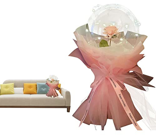 QARIDO Illumina Il Mazzo di Fiori | Bouquet di Luminose a LED | Palloncino Trasparente con Rosa Artificiale, Regalo per Le Decorazioni della Festa di Compleanno 'Anniversario di San