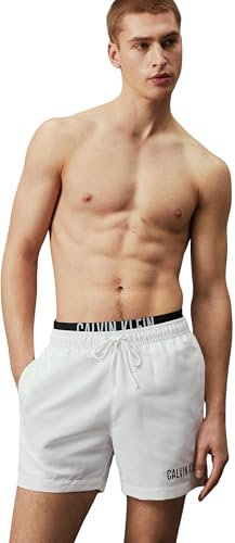 Calvin Klein Short de Bain Homme Medium Double Mi-Long, Blanc (Pvh Classic White), S