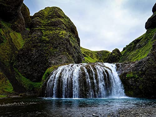 THISIT DIY Leinwand Ölgemälde Kit,Malen nach Zahlen,Wasserfall,Fluss,Steine-40 * 50 cm mit Rahmen