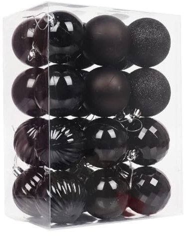 24 Pieces 60mm Hanging Christmas Tree Baubles in Black Glittering Decorative Baubles Balls Ornaments, Xmas Trees Decor Balls for Christmas Halloween Holiday Party Decorations, Black