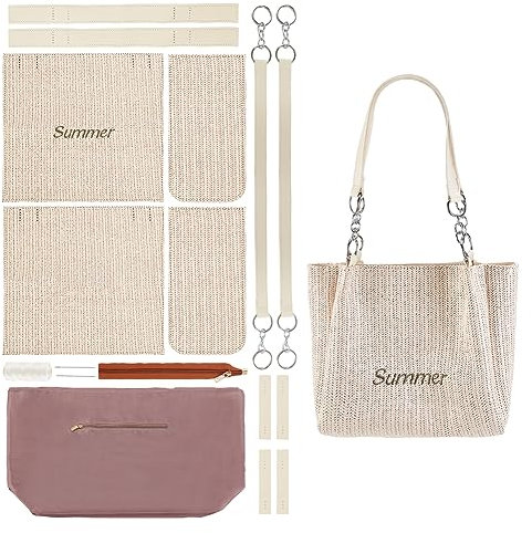 WADORN DIY-Bausatz Für Gewebte Tragetaschen, Handgewebtes Strohtaschen-Herstellungsset Inklusive Aller Materialien, Handgefertigtes Handtaschen-Schnittmuster-Set Für Sommer, 32.7x4.1cm, Antik Weiß