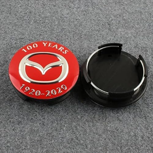 WOAFEY Nabendeckel 4 STÜCKE 56mm für Mazda 2 3 5 6 MX5 MX30 CX3 CX30 CX5 50 7 8 9 RX8 Car Rad Center Hub Cap Auto Styling Felgen Abdeckung Badge Emblem Aufkleber Radnabenkappen,Red