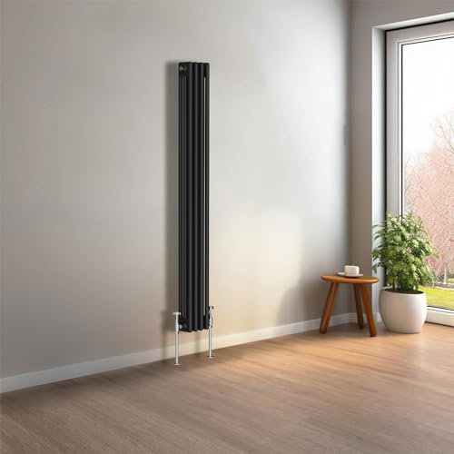 NRG 1500 x 200mm Black Vertical Traditional Column Cast Iron Style Radiator Central Heating Radiator Perfect for Bathrooms, Kitchen, Living Room Triple Panel