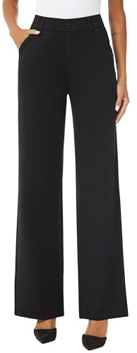 iChosy Womens High Waist Wide Straight Leg Trousers Casual Slacks Dress Pants with Pockets Black 4 Tall