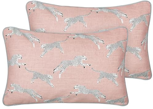Beliani Dekokissen 2er Set Baumwolle rosa 30 x 50 cm rechteckig Gerpardenmotiv Arales