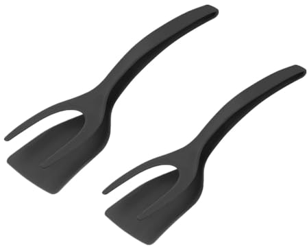 2PCS Egg Flipper Spatula - 2 in 1 Frying Tongs and Flip Spatula Tongs, Non-Stick Egg Turners, Pancake Fish French Toast Omelet Making Home Kitchen Cooking Tools (Black, 2 Pack)
