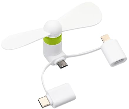 Ventilatori USB, Ventole per Telefoni, 1 PCS Mini Ventilatore Per Cellulare, Mini Ventilatore Portatile 3 in 1 USB per Casa, per Telefoni Android/Tipo C (Bianco)