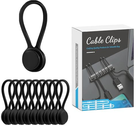 Vacallity 10pcs Black Magnetic Cable Ties Reusable Multi-Purpose Cable Organizer Silicone Cable Straps for Earphone Cable Charger Bundling Organizing and Holding Stuff