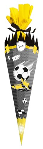 itenga Bastelschultüte Fussball - SCHULTÜTEN Bastelset FUSSBALL SCHWARZ GELB 68cm - 3D Wellpappe - für Fussball Fans in den Farben deines Lieblingsvereins (Schultüte grau)
