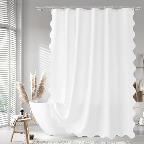 Seasonwood Rideau de Douche en Tissu festonné Blanc de 183 x 183 cm, Rideau de Douche esthétique, Joli Rideau de Douche