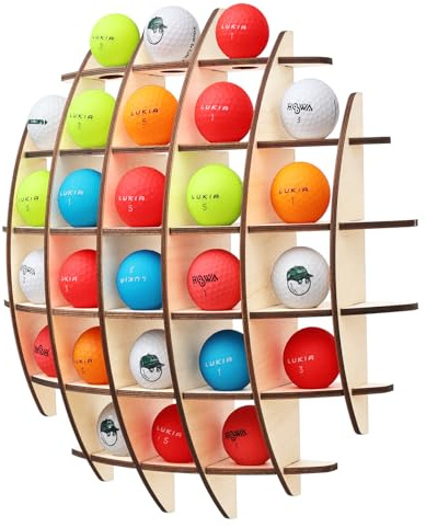 KBKJYYGS Golfball-Vitrine, Kugelförmige Golfball-Halterung Wandhalterung | Platz für bis zu 26 Golfbälle, Holz-Golfball-Etui, Display, für Wohnzimmer, Büro oder Höhle, Geschenk für Golf-Enthusiasten