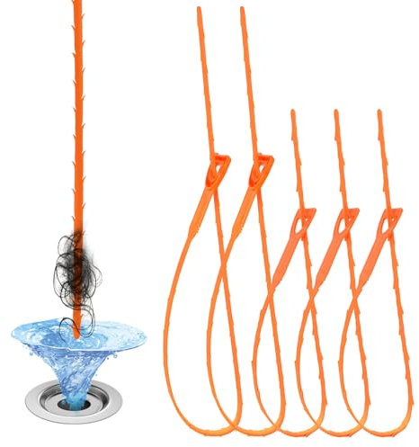 5Pcs Plastic Drain Snake, 64cm Sewer Hair Remover, 50cm Bend Snake Clog Unblocker, Multi-Tooth Auger Cleaner Tool, Reusable Plumbing Sink Snake, Pipe Relief Auger for Toilet Bathroom Kitchen