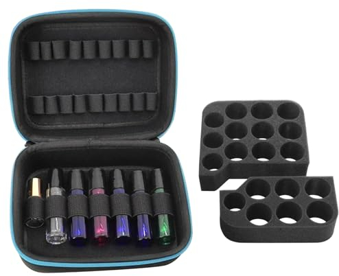 Ksvaye Ätherische Öle Aufbewahrung Tasche für Ätherische Öle 44 Flaschen Ätherische Öle Koffer (5/10/15ml) Nagellack Tasche Eva Stoßfest Aufbewahrungsbox für Aromatherapie Öle (Blau)