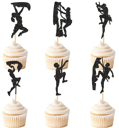 Blumomon 24 Stück Kletter-Kuchendekorationen, Klettern, Cupcake-Topper, Kletterspieler, Kuchendekorationen für Klettern, Thema, Mann, Jungen, Mädchen, Geburtstagskuchendekoration