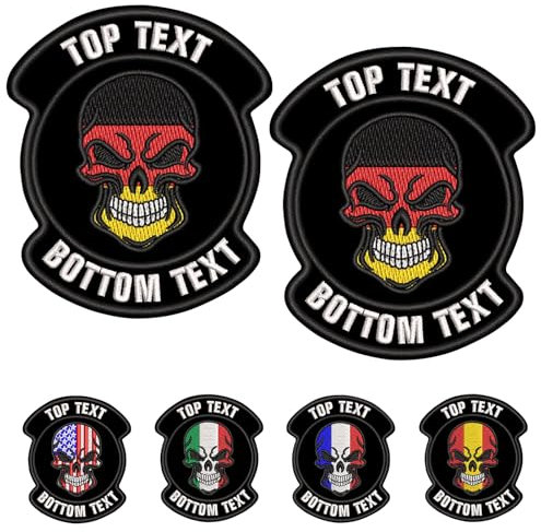 misscase Benutzerdefinierte taktische militärische Namenspatches, Personalisierter Namenspatch Stickerei-Text, multinationale Flagge zum Aufbügeln/Klett-Namenspatch für Kleidung,Tasche (QZ Skull BK)