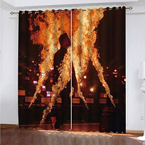 Vorhang Blickdicht Ösen - 3D Roter Flammencharakter Muster Ösenschal 2Er Set, Schallschutz Thermo Vorhänge, Gardinen Wohnzimmer Modern, Verdunkelungsvorhang Schlafzimmer Fensterdekoration 264X214Cm