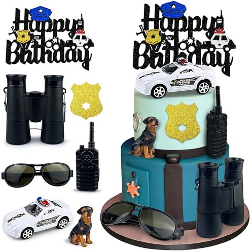 Police Themed Cake Toppers Policeman Cake Decoration for Birthday Baby Shower Party Police Retirement or Officer Academy Graduation Party Supplies