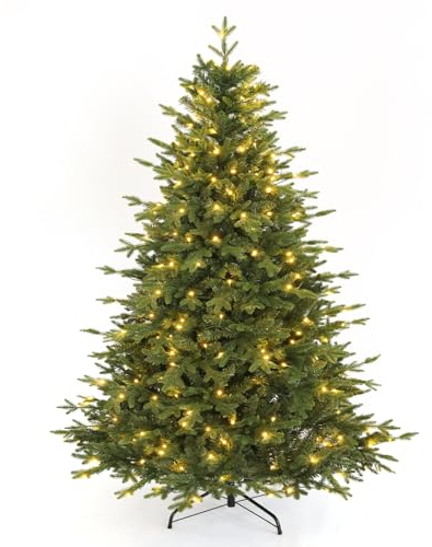 Árbol de Navidad Artificial de 180CM en PE & PVC con 250 LED (Ø Aprox. 124 cm) con Nieve, 1000 Puntas de Ramas, Bisagras de Metal & Base Plegable, para Hogar, Tienda, Fiesta, Decoración Navideña