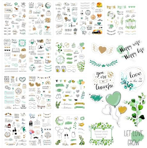 AOZUO 9 Bögen Sticker Hochzeit Gästebuch, Vintage Wasserfester Aufkleber Hochzeit Deko für Gästebuch oder Fotoalbum Scrapbook, Wedding Geschenke Hochzeitsaufkleber Hochzeitssticker Gastgeschenke Deko