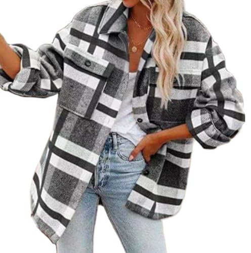 DURINM Chemise à Carreaux en Flanelle pour Femme Manches Longues boutonnée Coton Manches Flanelle Blouse Classique Décontractée Shirt pour Automne Hiver Printemps Carreaux Chic et élégant