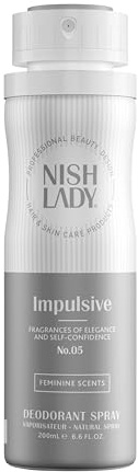 NishLady Deodorant Spray Impulsive No.5 200 ml – Frischer Deo-Spray mit intensiver Duftwirkung – Langanhaltender Schutz & Frische