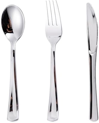 N9R 300PCS Silver Plastic Silverware, Disposable Utensils & Cutlery