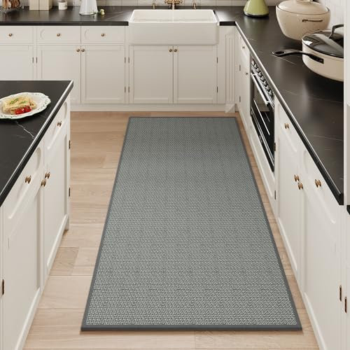 Mecko Alfombra de baño, de goma, antideslizante, de secado rápido, absorbente, delgada, para debajo de la puerta, alfombras de ducha para delante de la bañera, fregadero, ducha (gris, 24 x 48