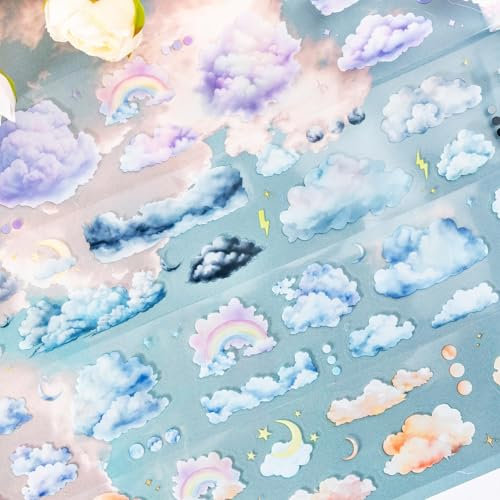 Scrapbooking Stickers,Arpaper Bullet Journal Zubehör Sticker,6 Rolls PET Cloud&Rainbow Aesthetic Washi Tape Stickers Decorative for Journal Zubehör,Photo Album,Mobile phone,Notebook(A Cloud Series)