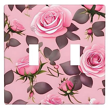 HYTTER Plaque murale à double interrupteur – Matériau PC, durable, résistant à la chaleur, facile à nettoyer – Taille standard Motif jolies roses roses