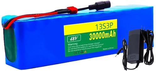 Ebike Batería 48V 13S3P Litio Pack 48V 30Ah E-Bike Bicicleta Eléctrica 30AH Baterías Recargables PVC Impermeable para 200W 500W 800W 1000W Scooter Motor con Charger 48V 30Ah,T