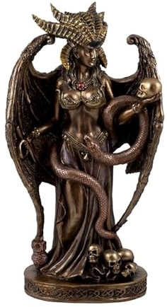 Inmaculada Romero IR Lilith-Figur 40 cm. Bild bronzefarbenes Harzdetail Flügelschädel. Dicke (mm): 130. Länge (mm): 410. Breite (mm): 17.